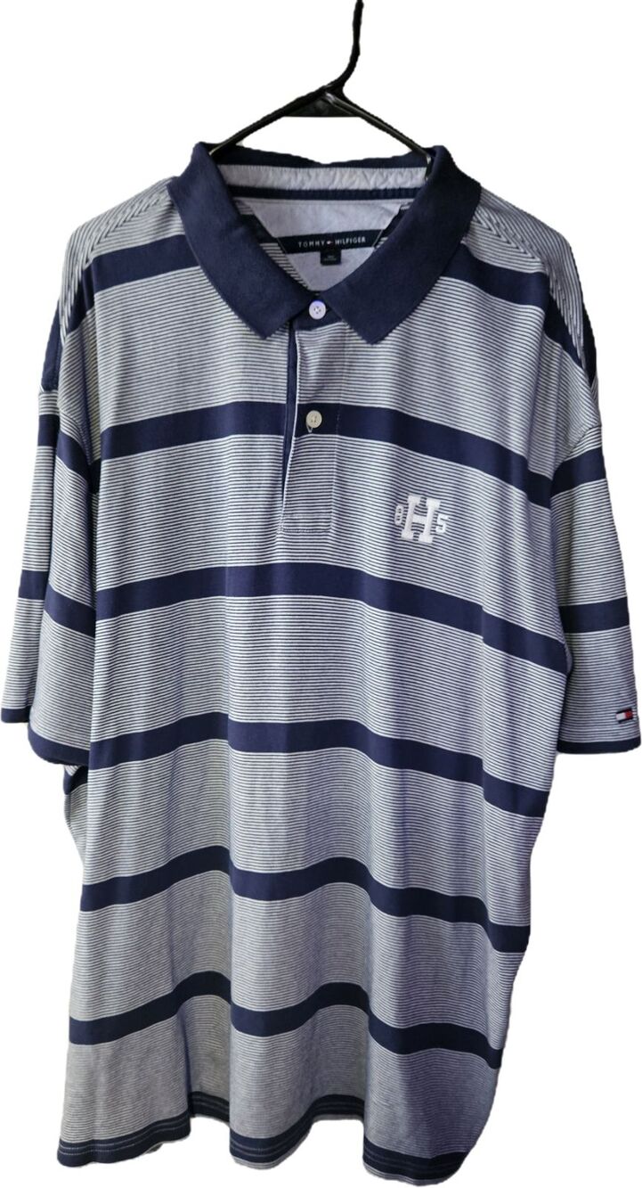 Tommy Hilfiger Mens Blue & White Polo Shirt, H 85, 3XLT